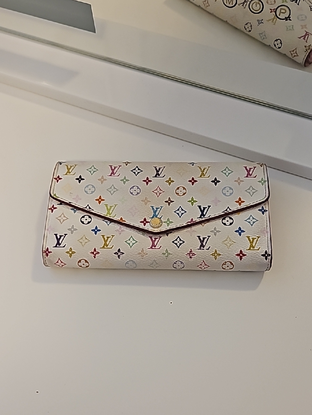 Louis Vuitton White Multicolor Monogram Flap Wallet
